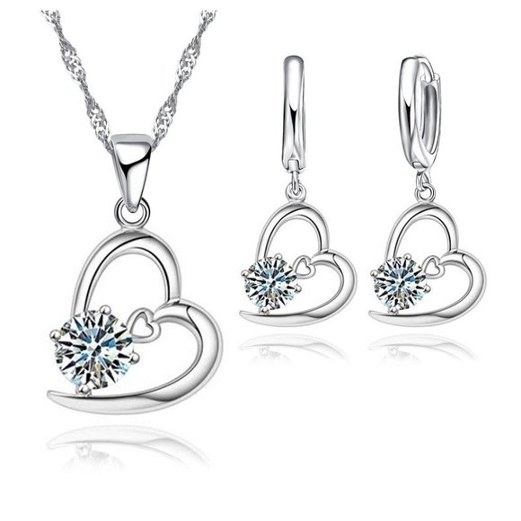 Jewelry - ❤️ Earrings And Necklace Heart Woman 925 Sterling Silver Pendant Set